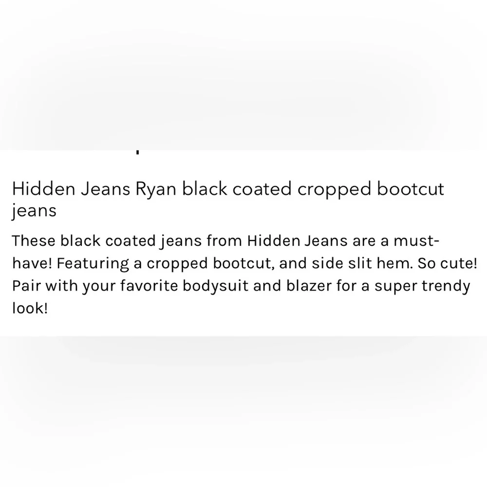 HIDDEN JEANS RYAN BLACK COATED CROPPED BOOTCUT JEANS WITH SIDE SLITS SIZE 25 - Picture 13 of 14